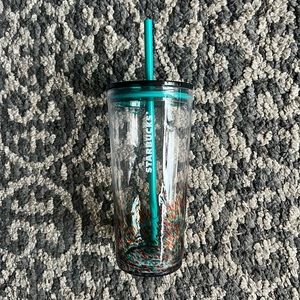 Starbucks Glass Tumbler with Teal and Orange Design